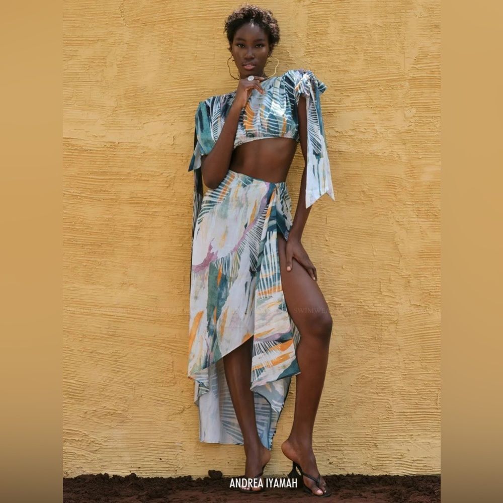 Andrea Iyamah Halima Abstract Bark Print Crop Top Size XL NWT